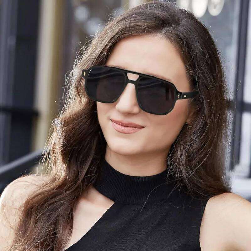 New Vintage Double Bridges Men Square Sunglasses Fashion Clear Ocean Lens Eyewear Women Trending Rivets Sun Glasses Y260207