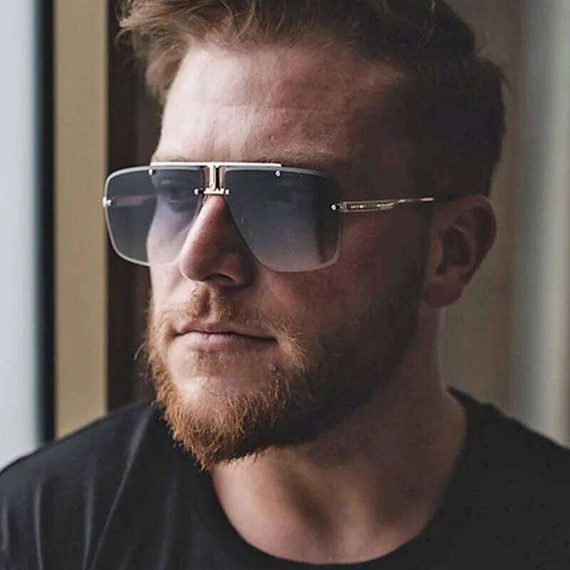 Retro Pilot Metal Sunglasses Fashion Style Men Rimless Square Shades Trendy Popular Brand Design Glasses UV400 Eyewear Y260207