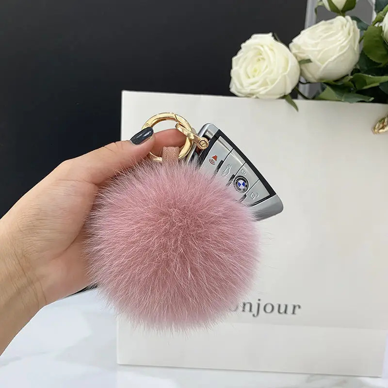 Women Pompom Keyring Accessories Bag Decoration Emo Trinket Jewelry Gifts Fluffy Fox Fur Ball Poms Keychain 260130