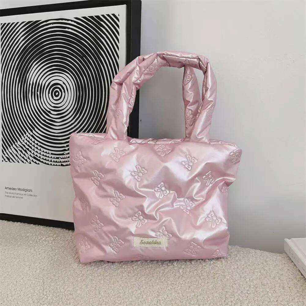 Butterfly Knot Tote Cute Shopping Bag Heart-shaped PU Simple Women's Handbag C260207
