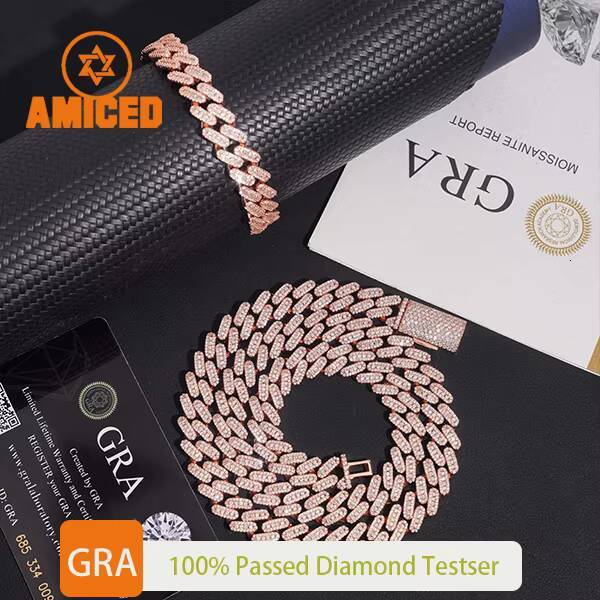 Pass Diamond Tester Hip Hop Jewelry 10mm Solid 925 Sterling Silver Men Iced Out VVS Moissanite Cuban Link Chain