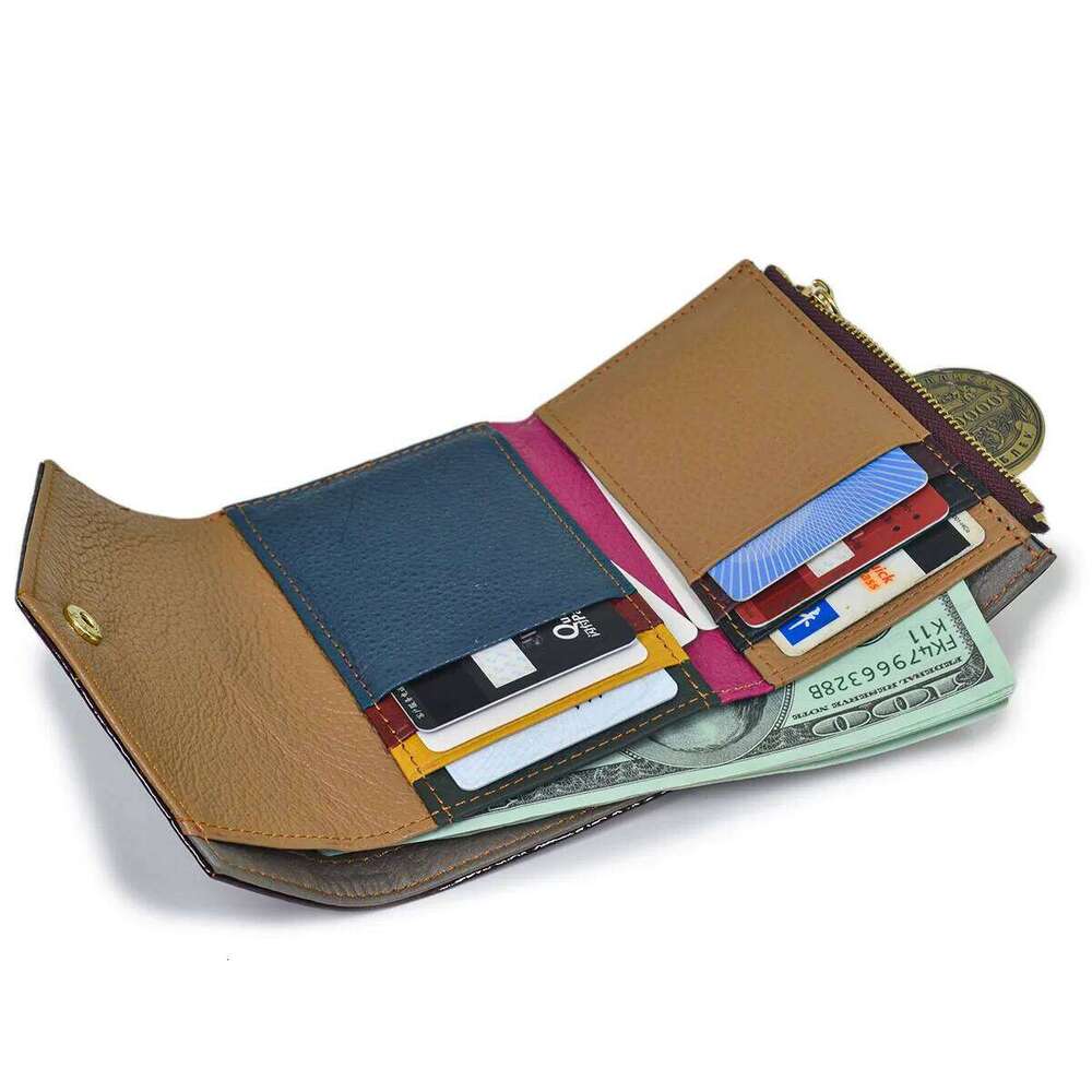 Women's genuine leather wallet crocodile pattern, small tri-fold minimalist envelope style cowhide coin purse Y260206