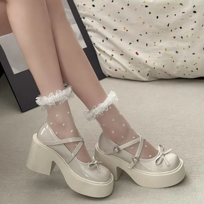 Womens Spring Round Toe Pumps Chunky Heel Mary Janes Shoes Platform Shoes for Women Dress Students Womens Lolita Heeled Shoes 260124