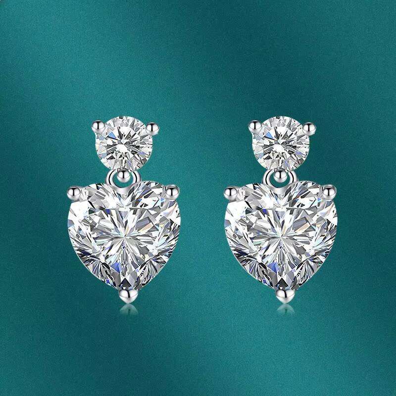 Exquisite 925 Silver Moissanite Heart Earrings New Fashionable Women's Pierced Jewellery Romantic Colored Zircons Versatile