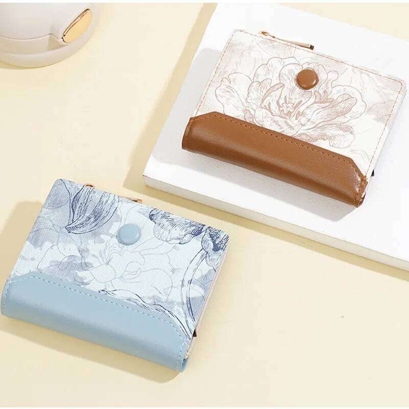 New Multi-Functional Flower Print Small Money Clip Multi-Slot Short ID Wallet For Women Card Holder Y260206