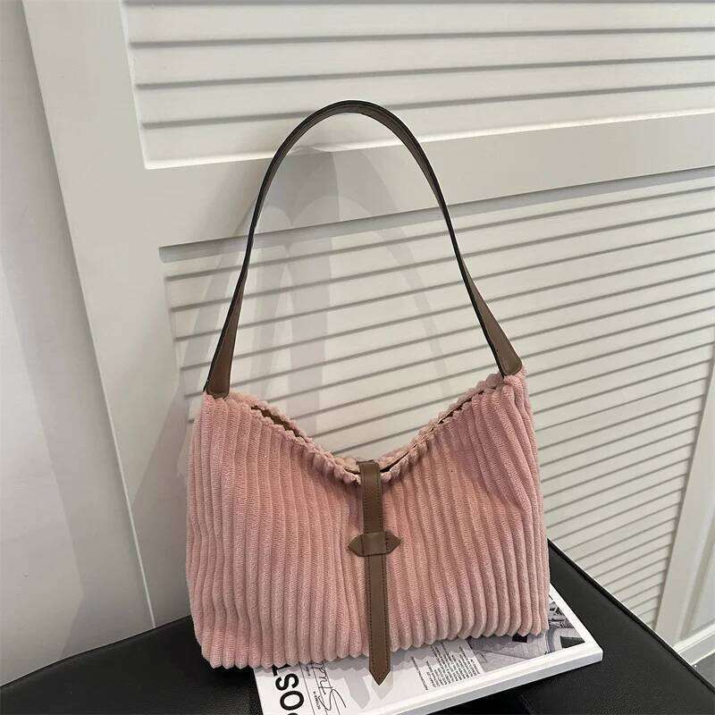 Casual Versatile Corduroy Shoulder Bag Women, Winter Large Capacity Tote Ladies Handbag For Daily Used C260207