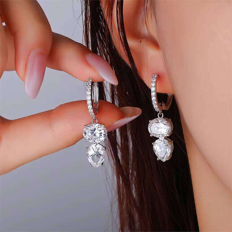 Fine Oval Pear Cut 3Ct VVS Moissanite Double Stone Drop Earrings S925 Silver Gold Plated Detachable Jewelry For Women 12/15