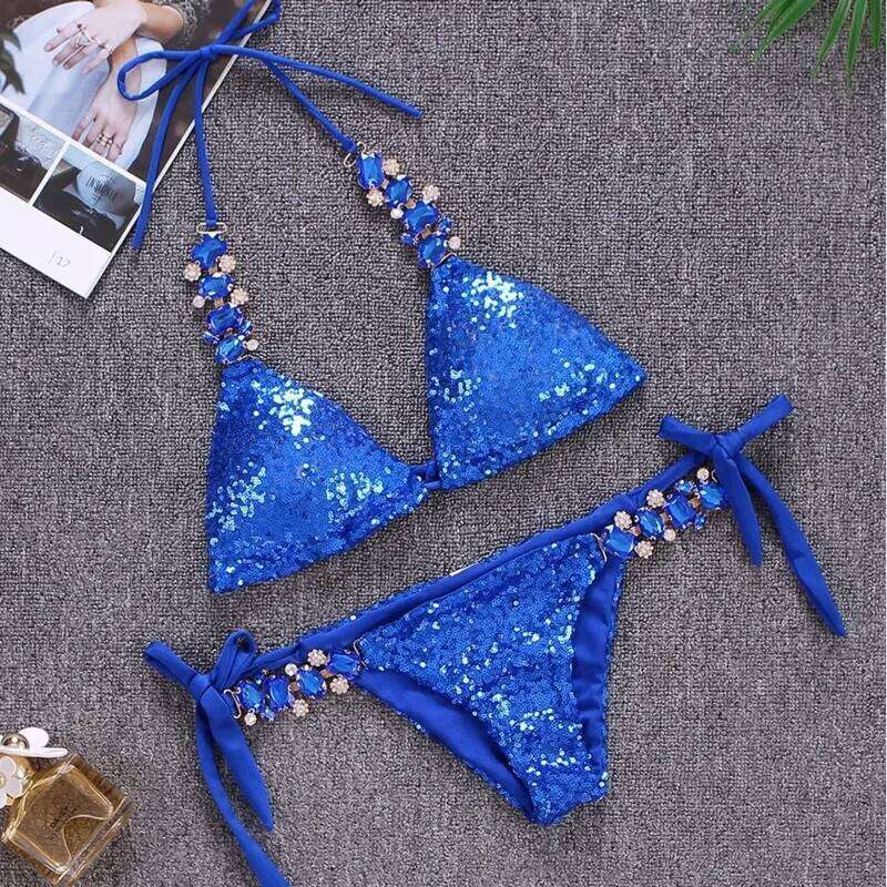 Shiny Sexy Bikinis Swimsuit With Rhinestones Women Swimwear Female Push Up Bikini Beach Swim Wear Bathing Suits Pool Bather 2025 C260207