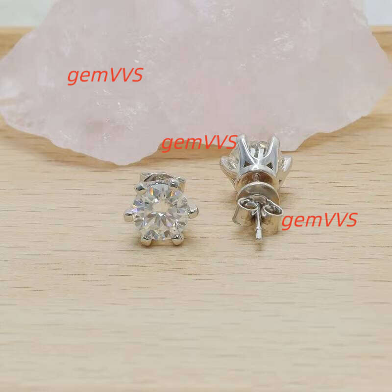 Classic 6 Prongs Stud Earrings 925 Sterling Silver 1Ct 6.5Mm VVS Moissanite Diamond Ear Studs