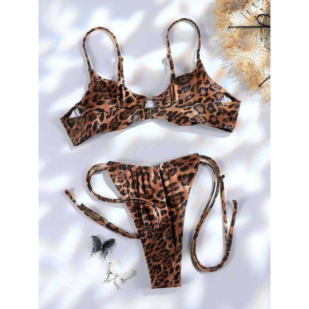 Leopard 2025 Bandage Bikini Set String Swimsuit Women Summer Bathing Suit Sexy Biquini Micro Thongs Beach Wear C260207