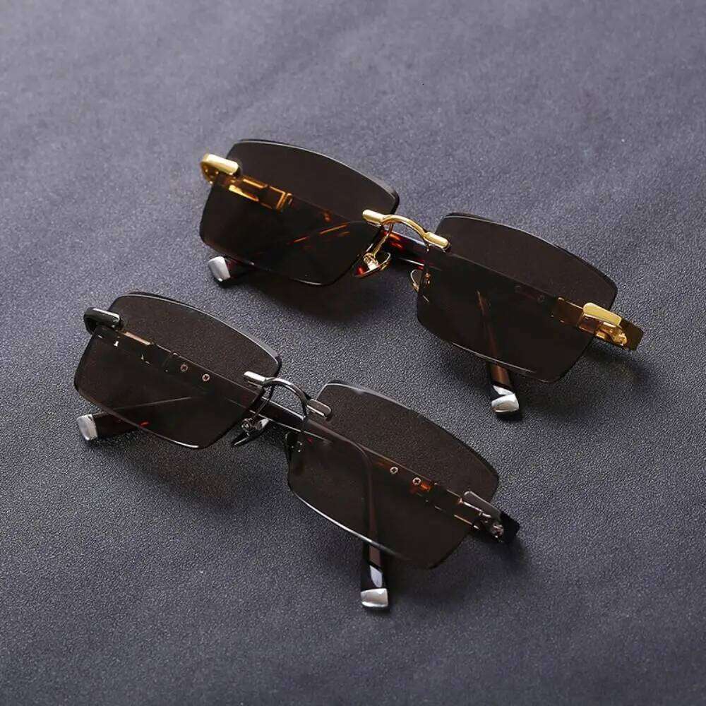 Retro Frameless Men's Green Crystal Stone Cycling Goggles Leopard Print Outdoor Sunglasses Driving Glasses Eyewear Y260207