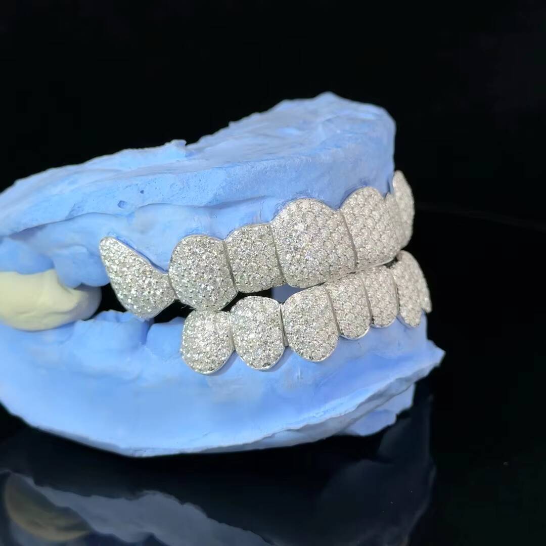 925 Sterling Silver Moissanite Diamond Teeth Grillz Custom Hip Hop Design Gold for Wedding Gift Engagement-Wholesale Price