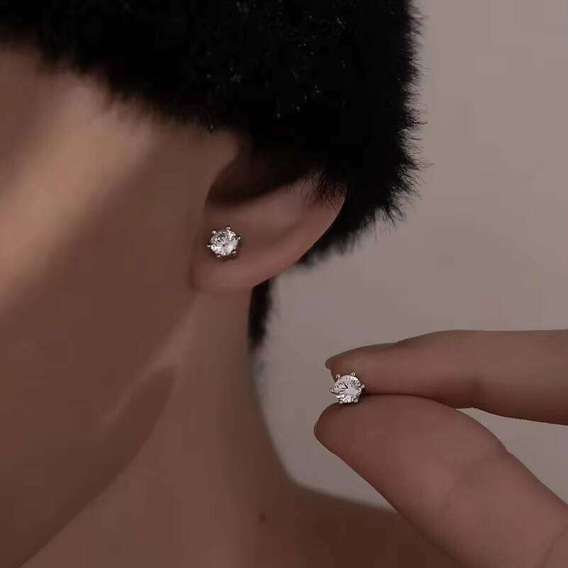 925 Silver 30 Minutes-2 Carat Classic 6 Claws Moissanite Earrings Male Female Hip Hop Rock Birthday Anniversary Gift For Couples