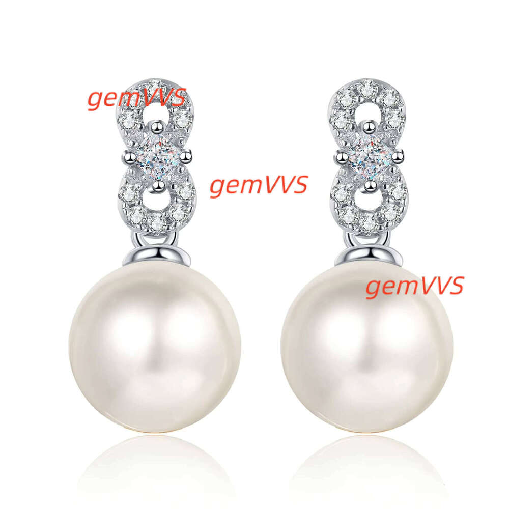 Az834-E Women's Luxury Pearl Fashion Style 925 Sterling Silver Moissanite Diamond Earrings