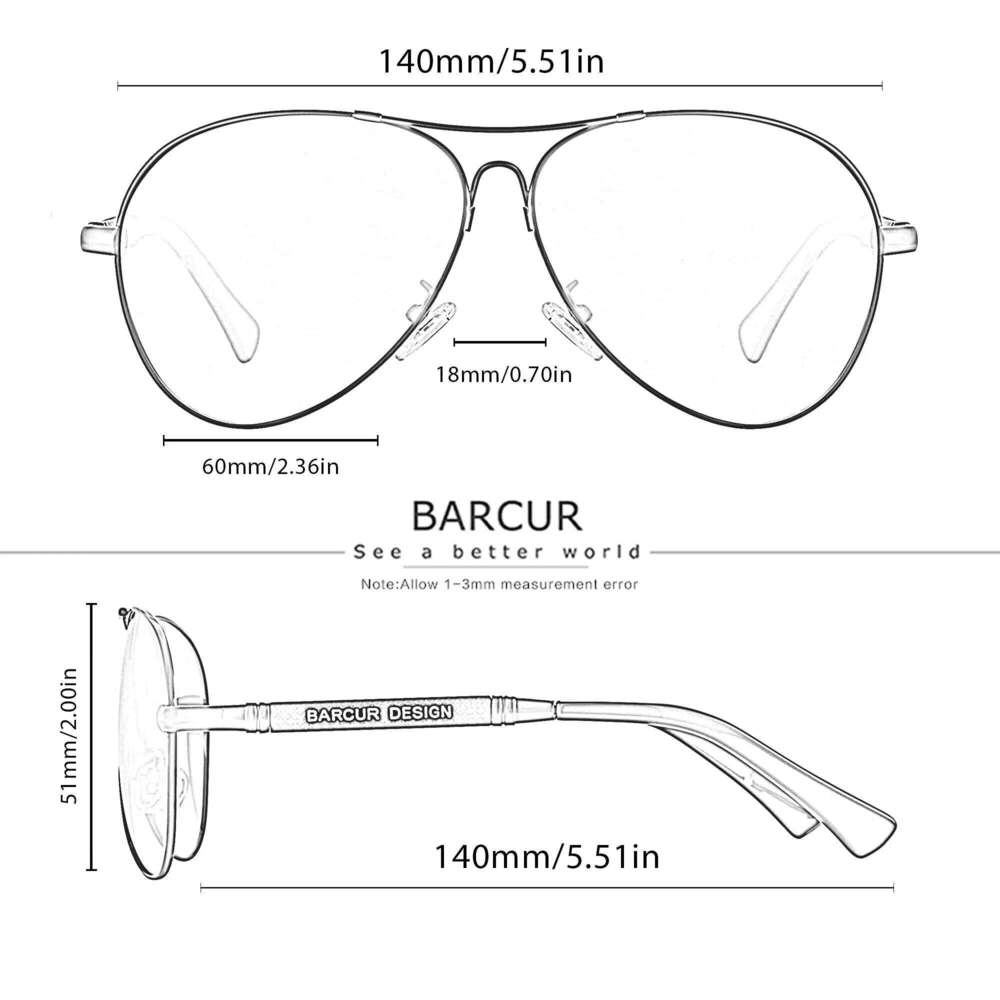 BARCUR Design Memery Frame Sunglasses Polarized For Men Sun Glasses Women Pilot Gradient Lens Eyewear Mirror Shades Y260207
