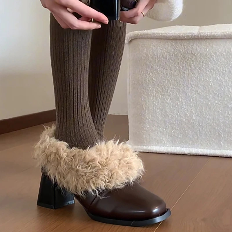 Autumn Winter Vintage Thick Heel Women Mary Jane Shoes Fashion Shallow Slip On Ladies Elegant Dress Warm Leather Pumps 260208