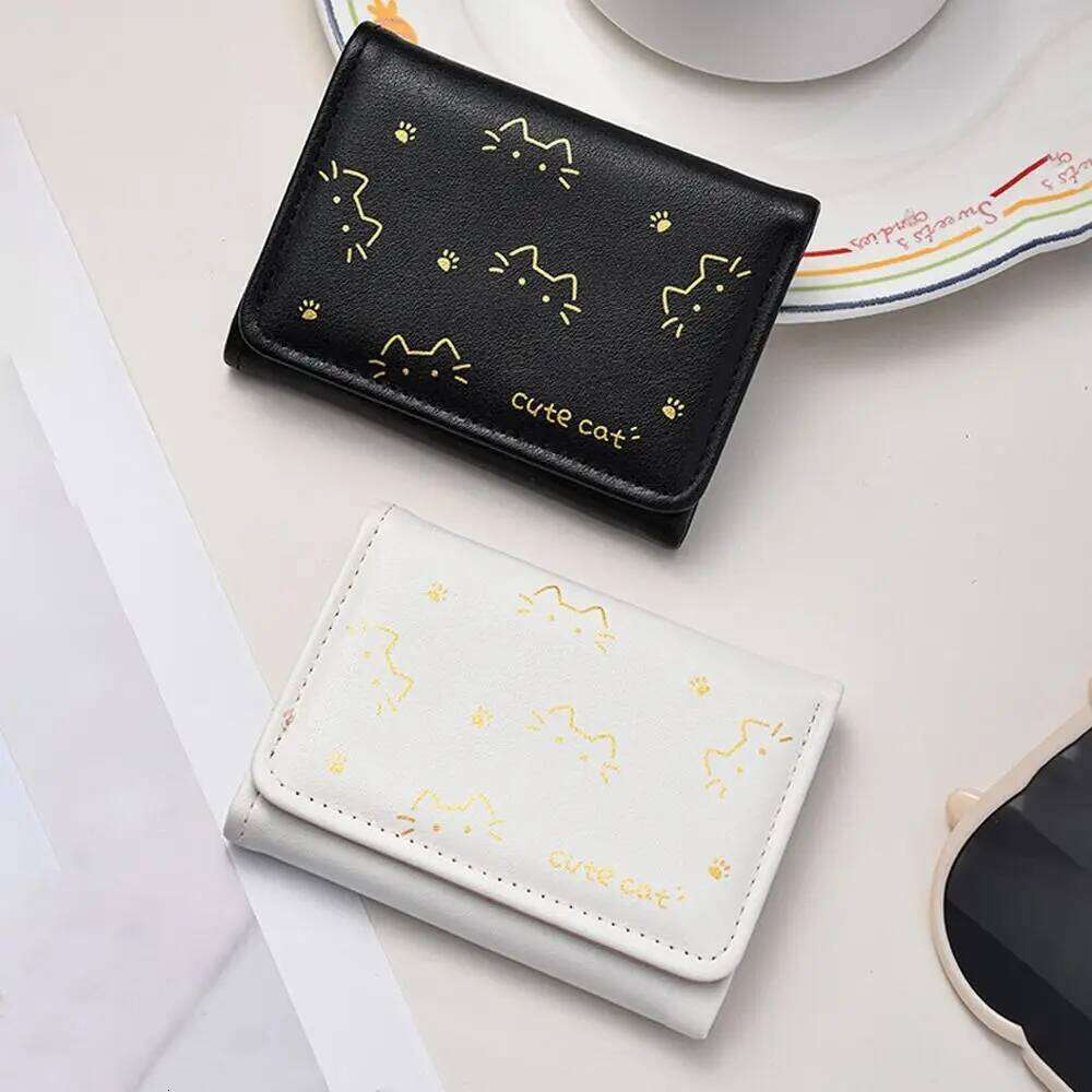 3 Folds Printed Wallet PU Leather INS Style Short Small Purse Cute Kitten Dog Women Money Bags for Girls Gift Y260206