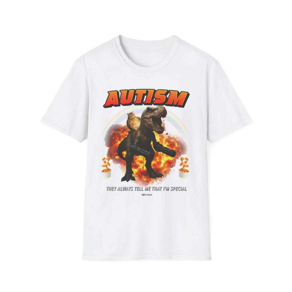 Funny Autism T-Shirt T-Rex Cat Meme Neurodiversity Pride Clothing Graphic Short Sleeve Shirt Unisex Men Women All-Season C260207