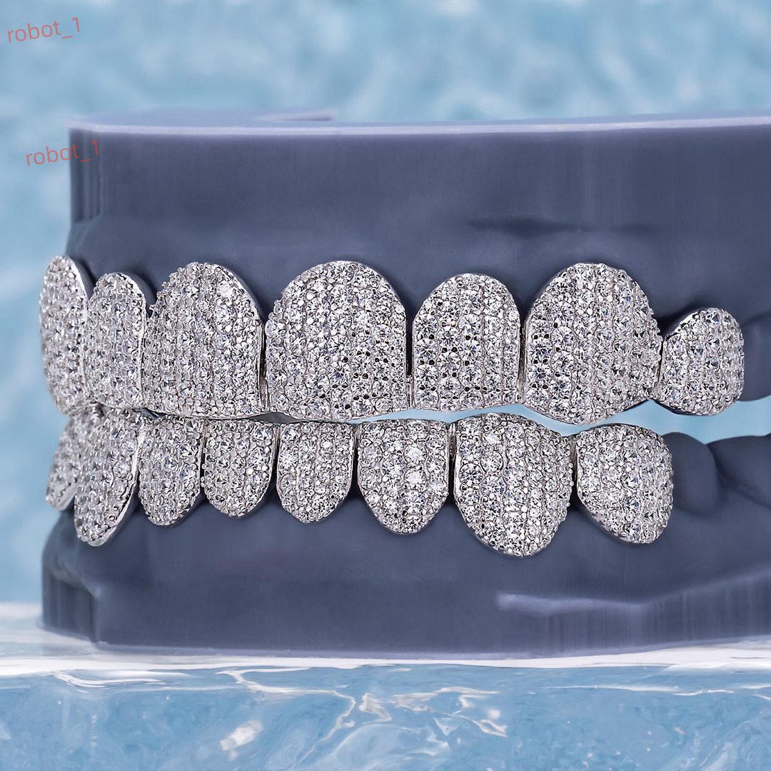 Custom Hip Hop Unisex Pave Setting 925 Sterling Silver 10K 14K 18K Gold Diamond Teeth Grillz Iced Out Moissanite Grillz