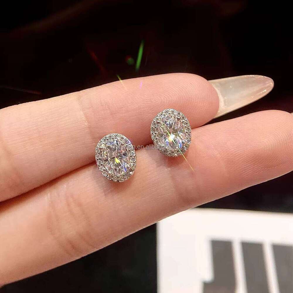 925 Sterling Silver GRA Certified 1Ct Oval Cut VVS D Color Moissanite Stud Halo Earrings Women Wedding Gift High Quality Jewelry