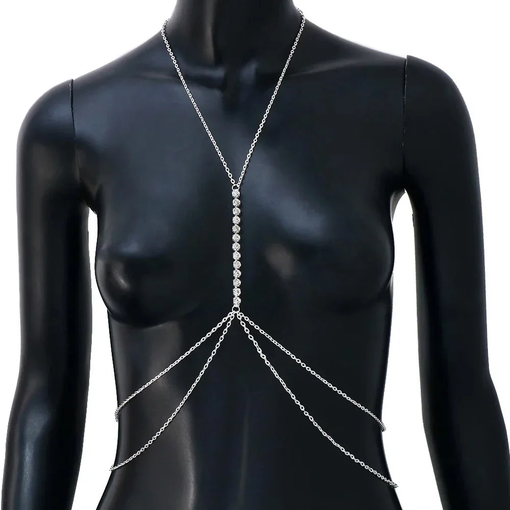 Simple Chest Chain Jewellery Harness Rhinestone Bra Bikini for Women Belly Waist Chain Body Sexy Lingerie Top Gift 260120