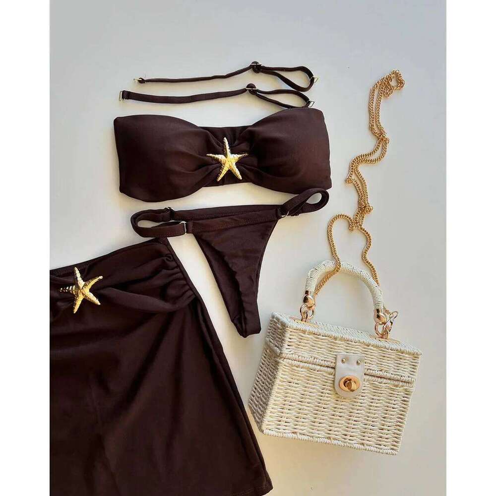 Three-piece New Sexy Bikini Solid Color Split Women's Swimsuit C260207
