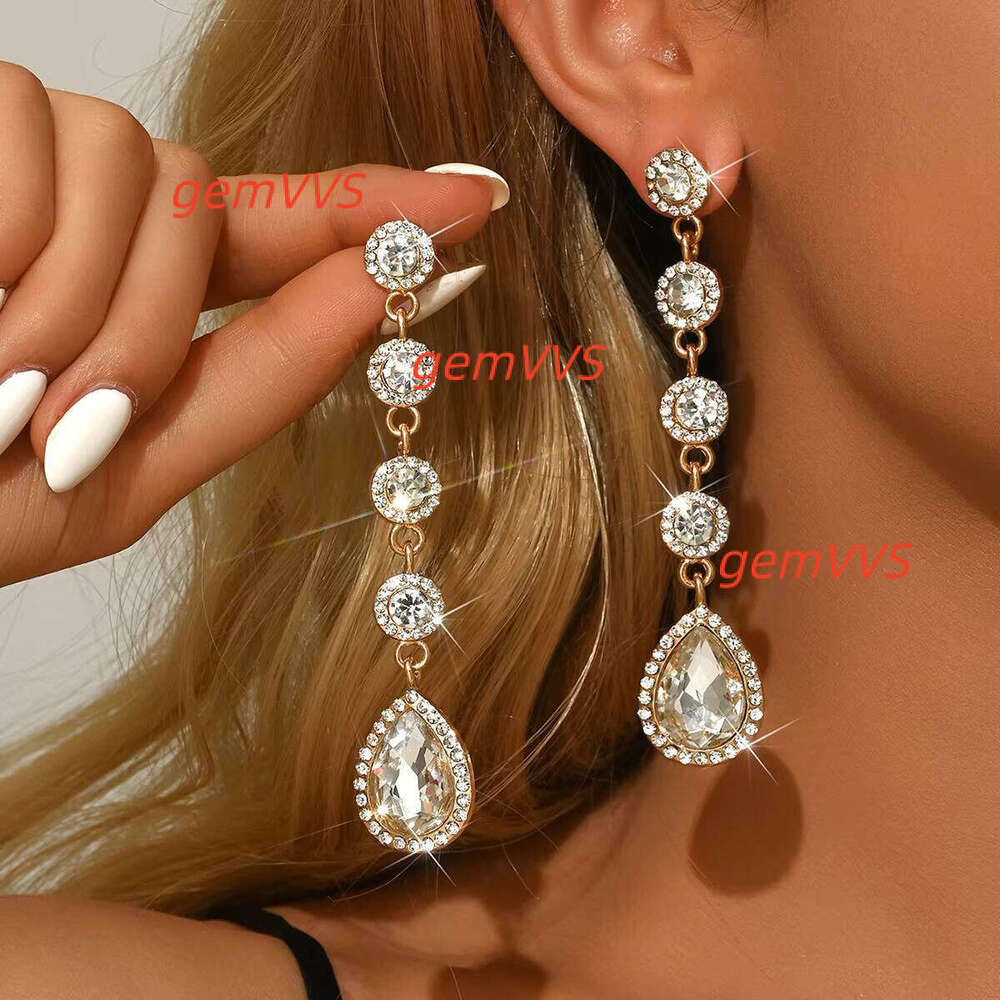 Women's European American Style Luxury Fashion All-Match Long Oval Drop Tassel Earrings Alloy Elegant Artistic Diamond-Set Place