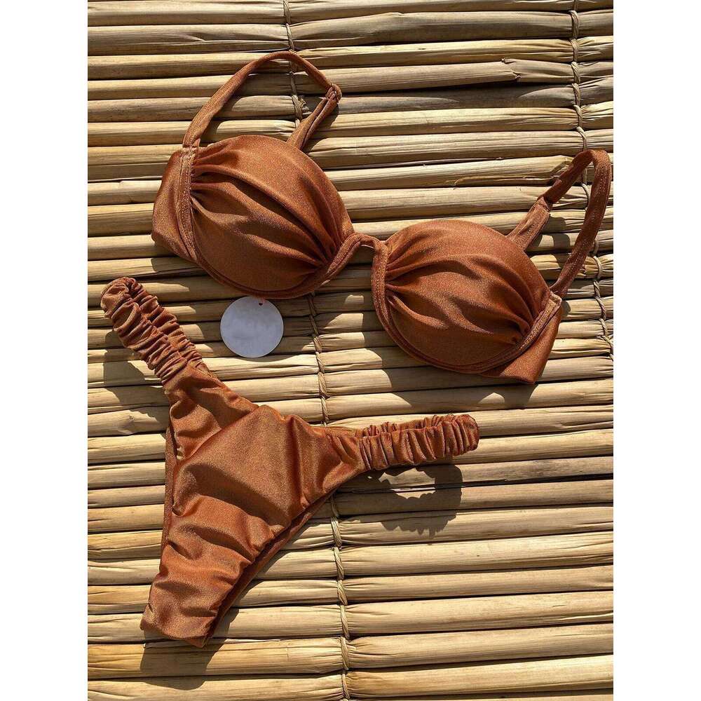 Push Up 2024 Women Swimsuit Female Swimwear Sexy Bikini Set Brazilian Biquini Swimming Suit Solid Shiny Beachwear C260207