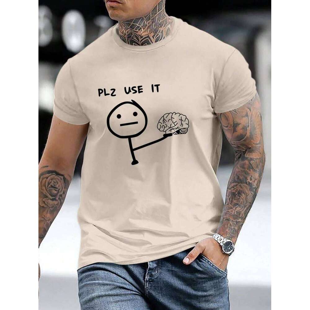 Plz Use It Men Cotton T-shirt Luxury Brand Fashion Big Size Top Casual Short Sleeve Streetwear Classic Print New Arrival Tee 4XL C260207