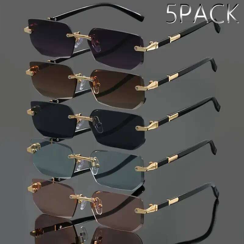 5pcs Metal Fashion Glasses Frameless Square Retro Classic Trendy Stylish | Suitable For Summer Party And Holiday Gifts 2333 Y260207