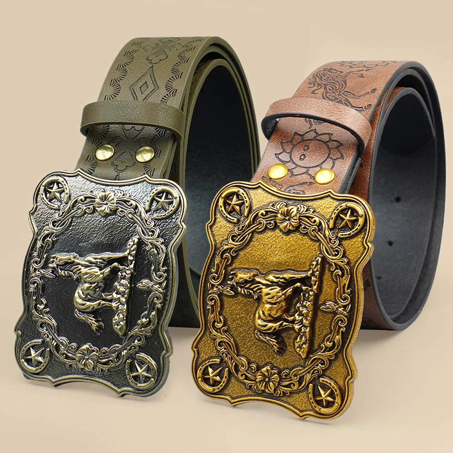 Western Cowboy Style Street Belt - Equestrian Carved Vintage Print Waistband for Daily Wear Commute Casual Outfits 260124