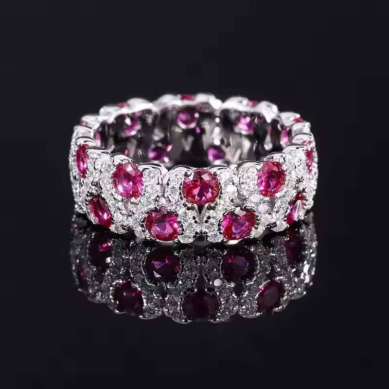 High Quality Trendy Hip Hop Jewelry Rhodium Plated Colorful Full Bling Cubic Zircon Diamond 925 Silver Gemstone Ring for Women
