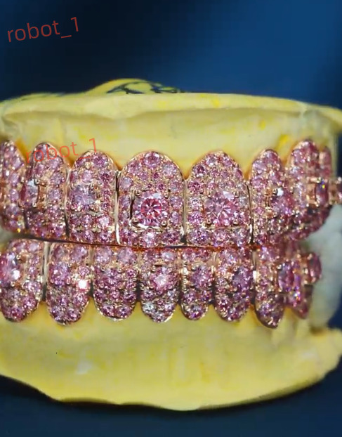 Queensun Custom Fine Rose Yellow Rose Moissanite Teeth Jewelry DEF VVS Iced Grillz 925 Silver Luxury Moissanite Jewelry