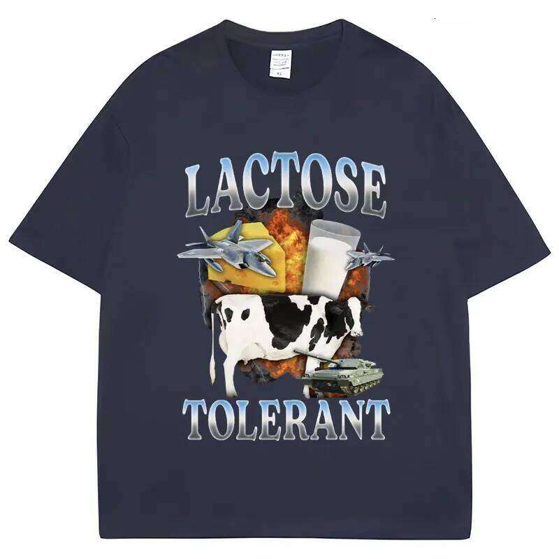Lactose Tolerant Funny Milk Print Shirt Men Women Retro Fashion Short Sleeve Cotton Summer Casual Humor T Shirts Gifts C260207