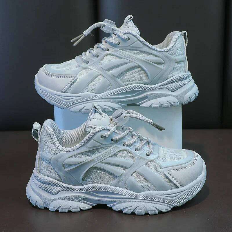 Children Casual Kids for Boys and Girls Solid White Shoes Mesh Breathable Running Sports Tenis Chunky Sneakers H260207