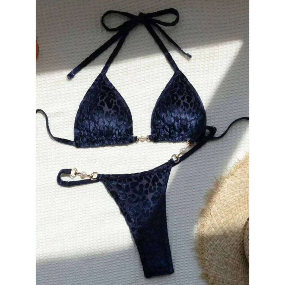 Sexy Leopard Velvet Mini Micro Thong Bikinis Women Swimwear Female Swimsuit Two-piece Bikini Set Halter Bathing Suit Swim C260207