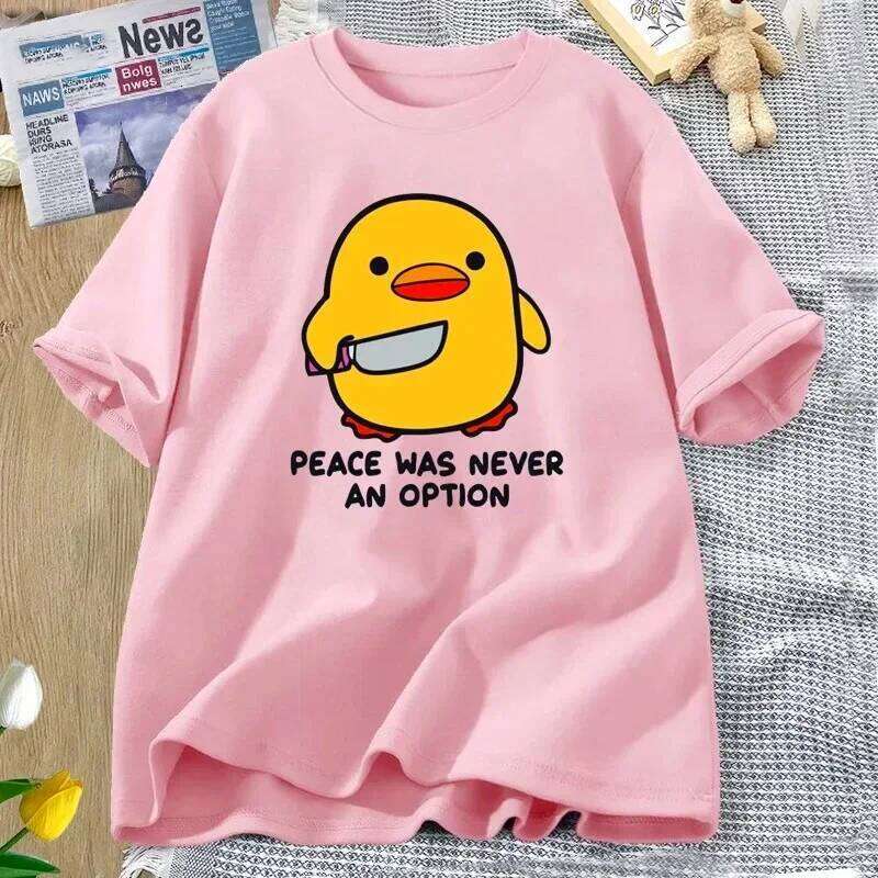 Peace Was Never An Option Cute Animal Tshirt Funny Goose Graphic T Shirts Summer Casual Short Sleeve Tops Women Clothing C260207