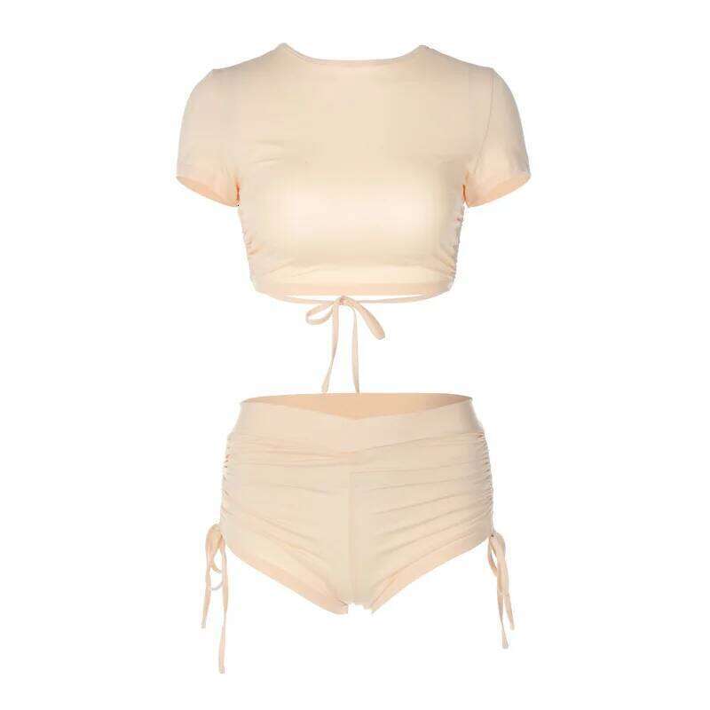 Black Drawstring Swimwear Bikinis Set Crop Top Shorts Bottom Swimsuits Women Sexy Bathing Suit Beachwear Bikini 2023 Mujer C260207