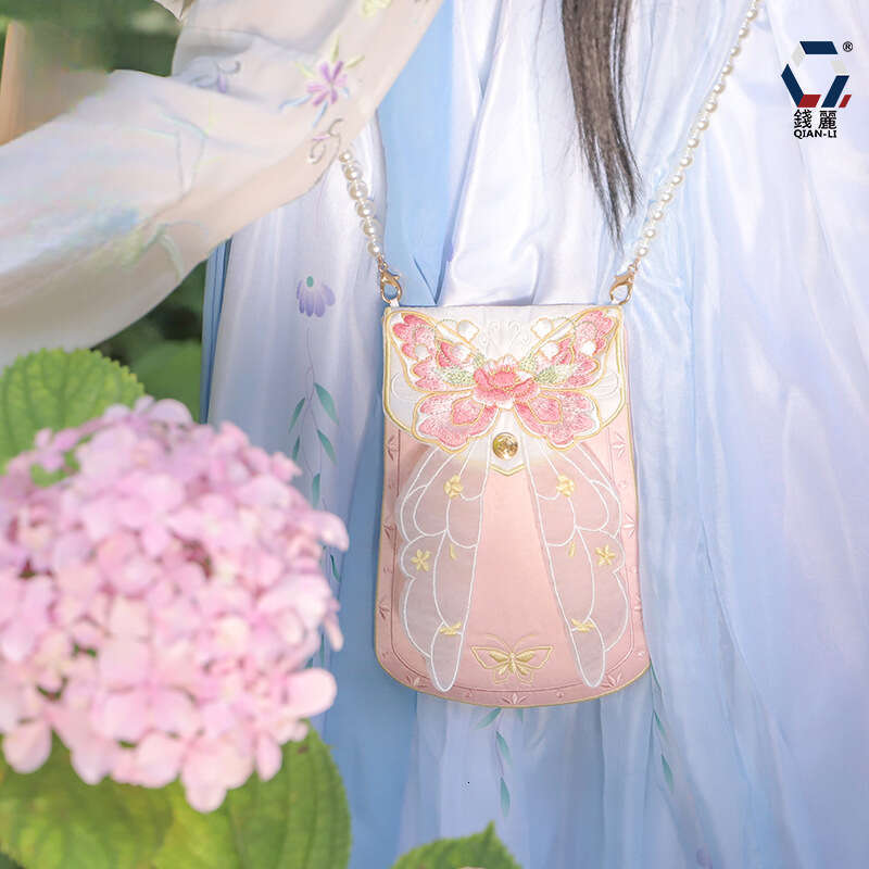 Li Hanfu Accessories Ancient Crossbody Embroidered Butterfly National Style Fairy Pearl Chain Square Bag Evergwish