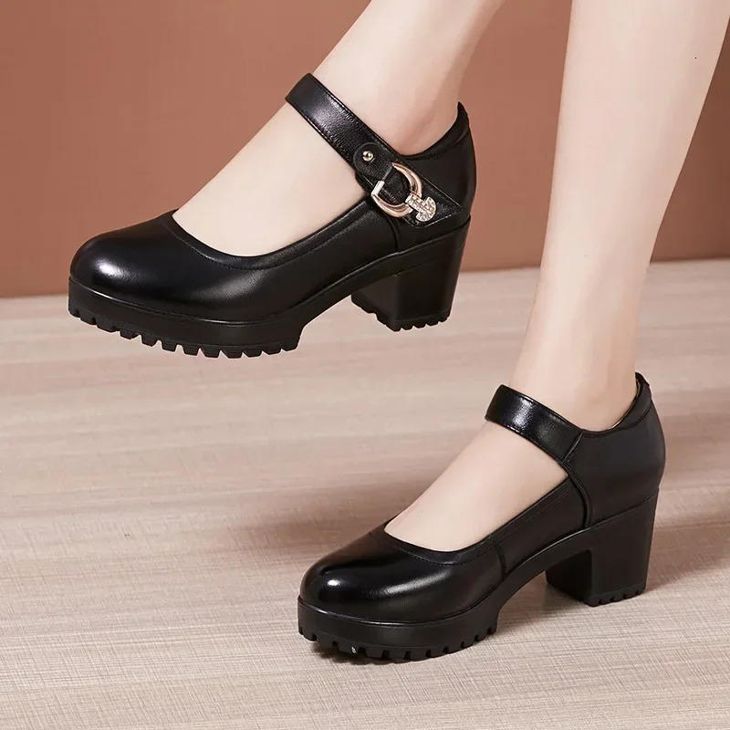 Small Big Size 3243 Block Heel Platform Shoes 2025 Fall Spring Med Heels Pumps Ladies Wedding Work for Office 260208