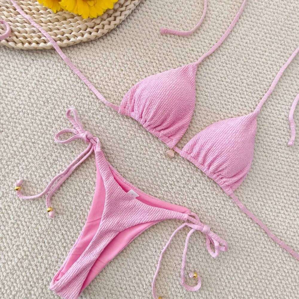 2026 Solid Color Bikini Sexy Strap Split Shell Suit Swimsuit Women C260207