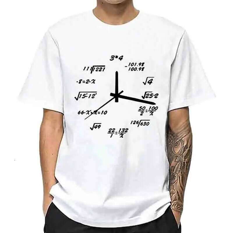 Men's 100%Cotton Casual Funny Math Clock Print Summer Loose O-neck T Shirt for Men Short Sleeve Cool T-shirt Male Tshirt C260207
