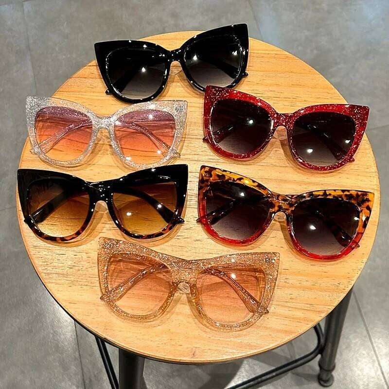 Retro Gradient Lens Cat Eye Sun Shades Large Sunglasses Women - Leopard Fashion For Vacation Beach Party Y260207