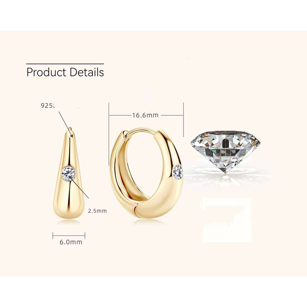 Newest Fine Jewelry Hypoallergenic 925 Sterling Silver Moissanite Hoop Earrings For Gift