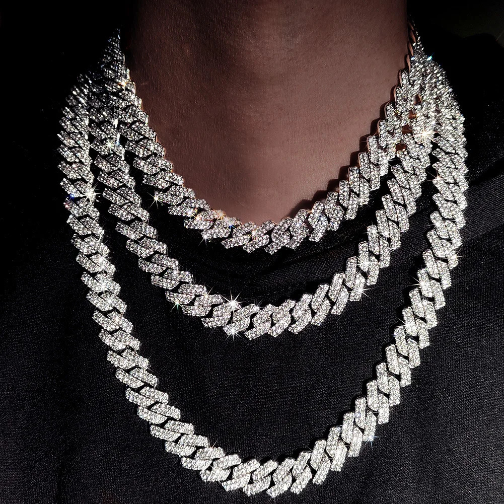 20Inch DoubleDrain Cuban Chain Unisex IceFrozen Edition Sparkling DiamondShaped HipHop Style Necklace Jewelry 260206
