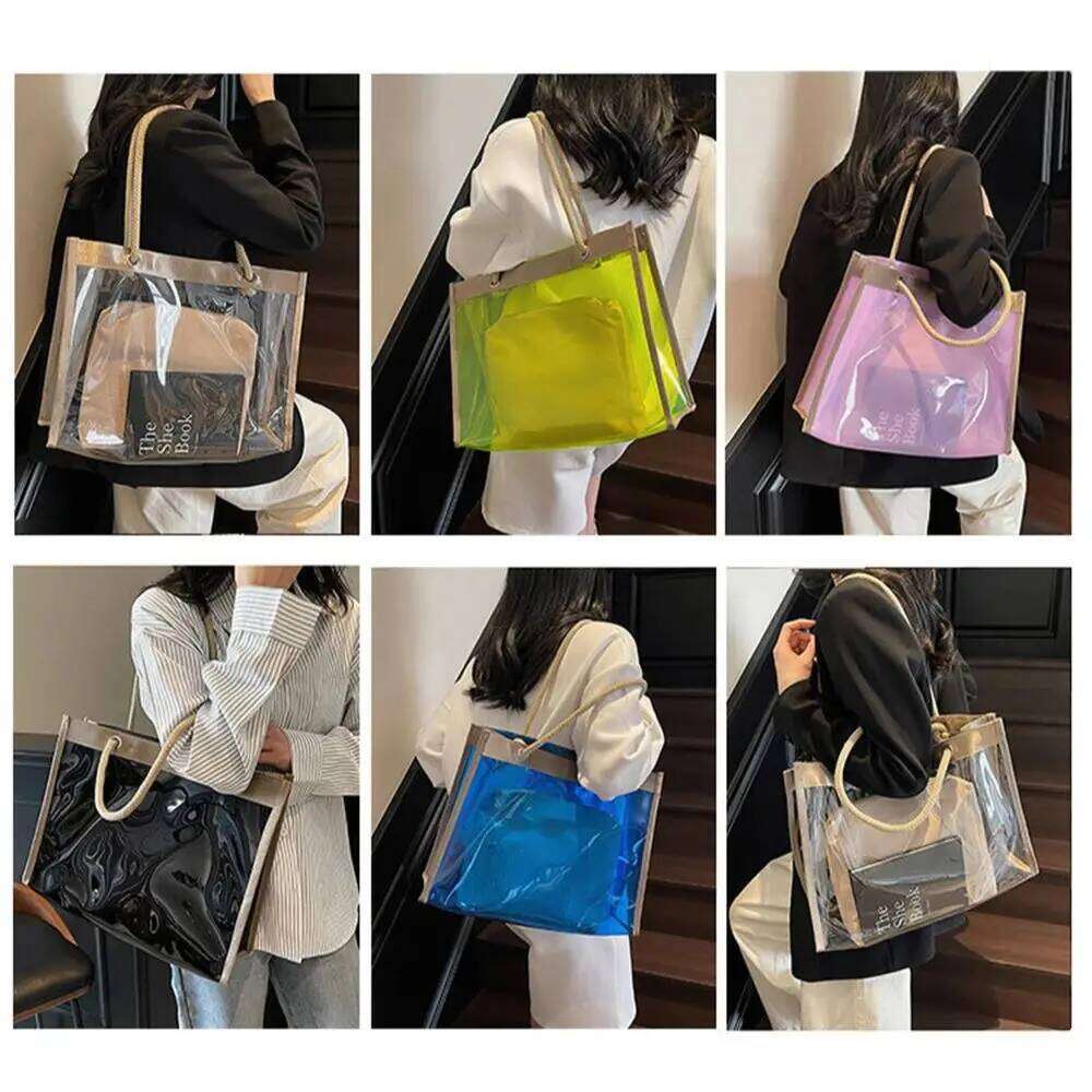 Fashion Large Capacity Transparent Tote Women's Versatile Stylish Shopping Bag Weaving Straps Female Single Shoulder Bags C260207