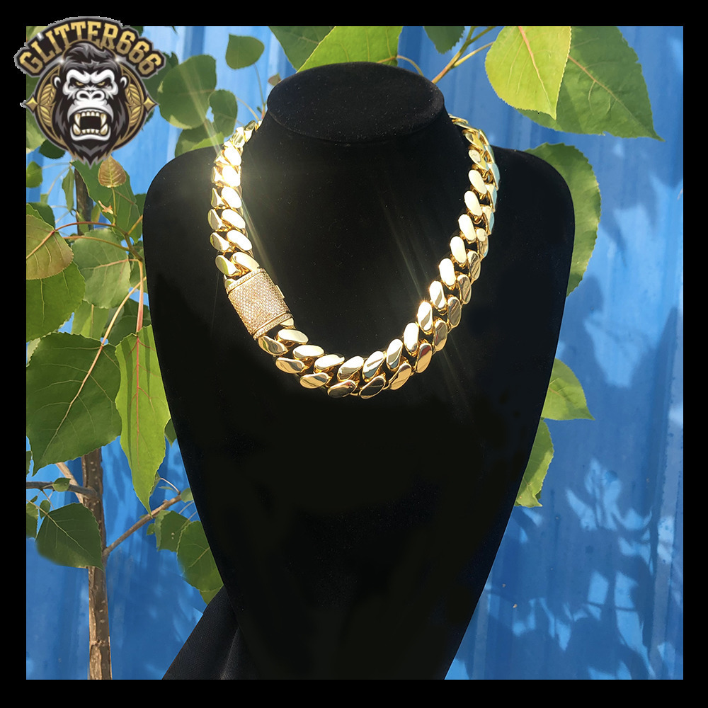 Wholesale Choker 18k Gold Custom Gold Cuban Link Chain 24k Gold Cuban Miami Chain 20mm Miami Cuban Chain Necklace