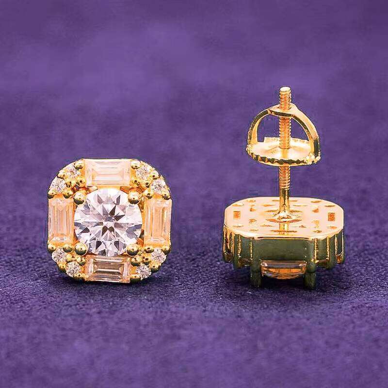 Pass Diamond Tester Hip Hop D Color Baguette Moissanite Halo Square Men's Cluster Stud Earrings With 925 Sterling Silver GRA