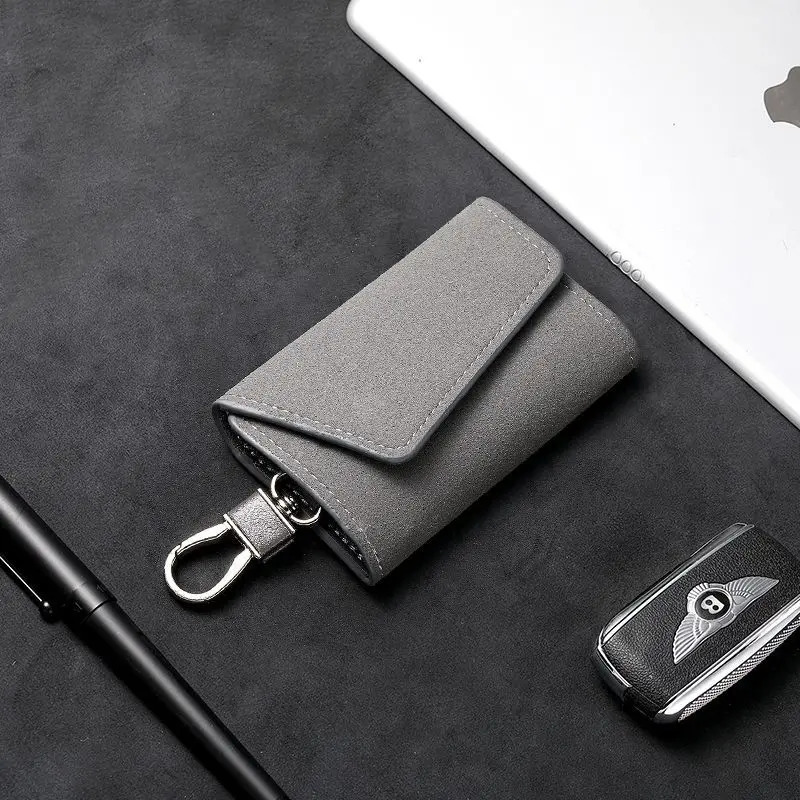 Suede Leather Fob Car Key Case Premium pu Leather Car Keychain Holder Auto Key Case Protector with Metal Hook Keyring Zipper Bag 260129
