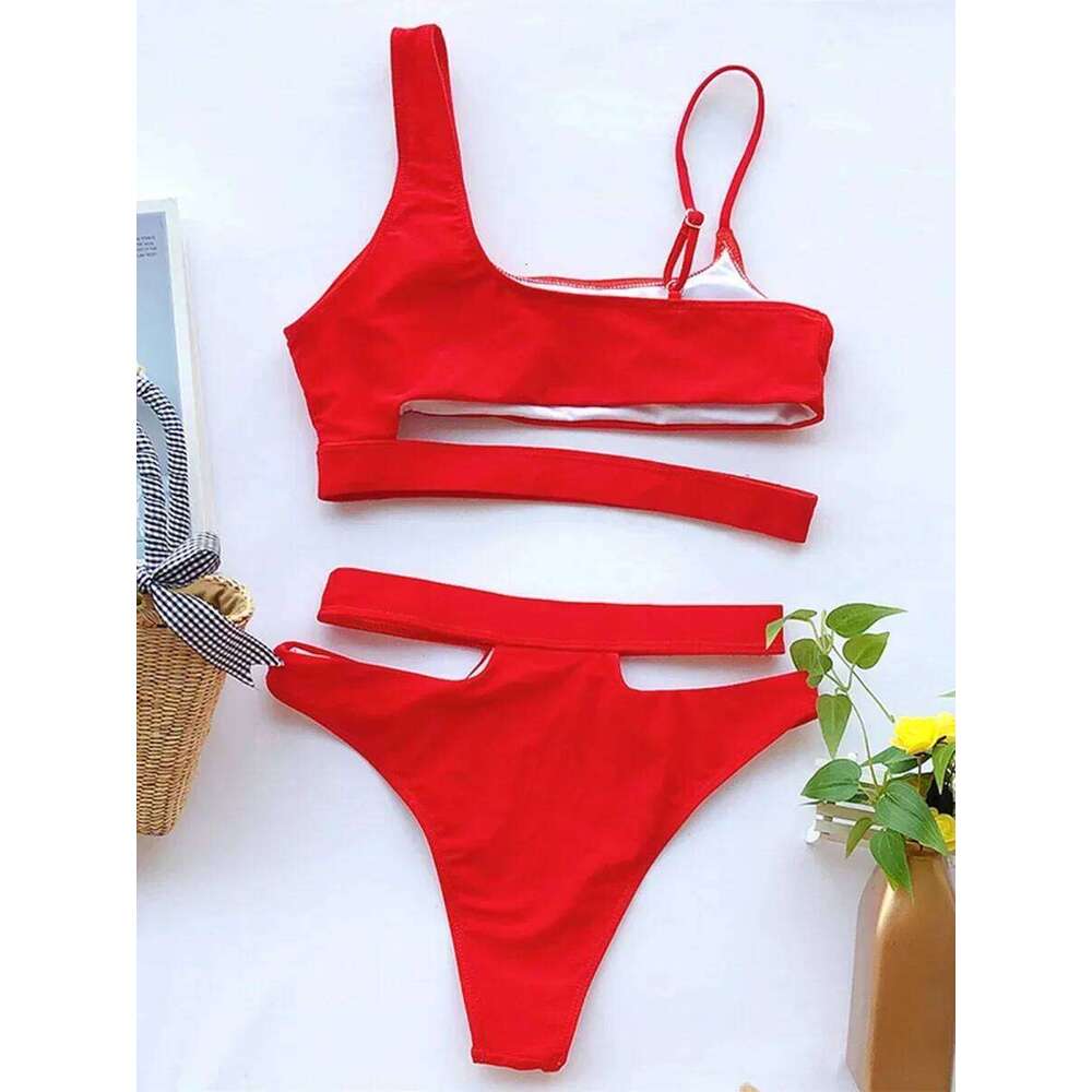 Sexy Asymmetrical Female Swimsuit Waist Women Swimwear Two Pieces Bikini set High cut Bather Bathing Suit Swim Lady C260207